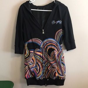 COOGI Zip Up Hoodie Sweatshirt with Abstract Rainbow Detail and Cropped Sleeve